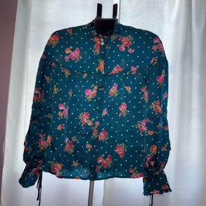 Anthropologie Floral Teal Blouse